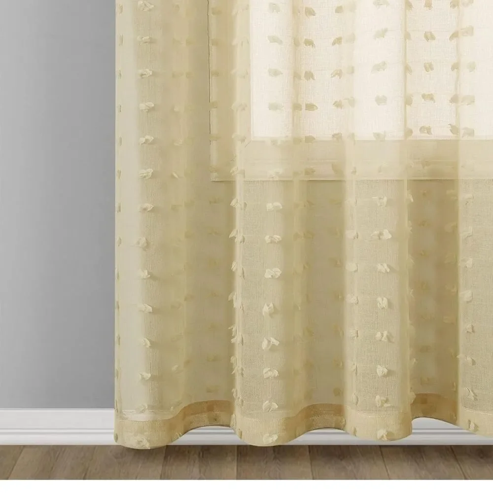 38x84 Light Filtering Tufted Semi Sheer Curtains Boho Farmhouse Beige 2 Panels